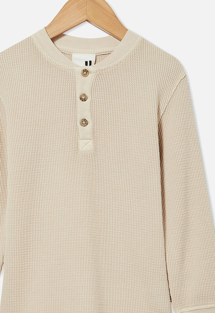 Cotton On - Owen long sleeve waffle tee - beige 