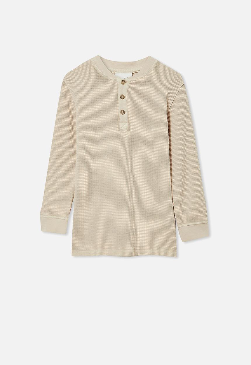 Cotton On - Owen long sleeve waffle tee - beige 