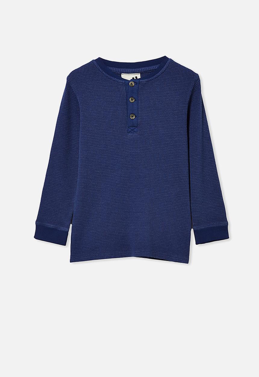 Cotton On - Owen long sleeve waffle tee - navy 