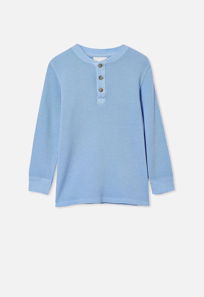 Cotton On - Owen long sleeve waffle tee - dusk blue
