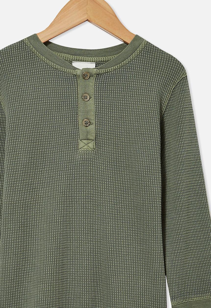 Cotton On - Owen long sleeve waffle tee - olive
