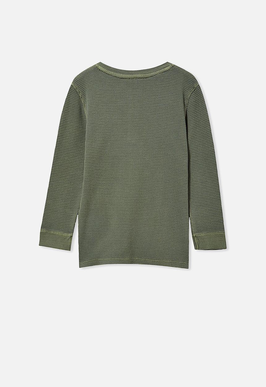 Cotton On - Owen long sleeve waffle tee - olive
