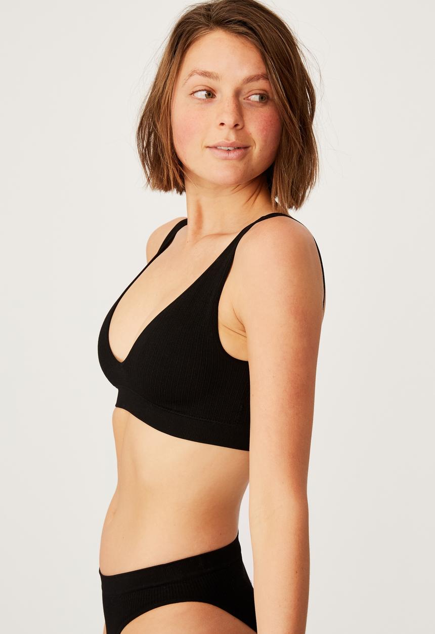 Cotton On - Seamfree plunge bralette - black