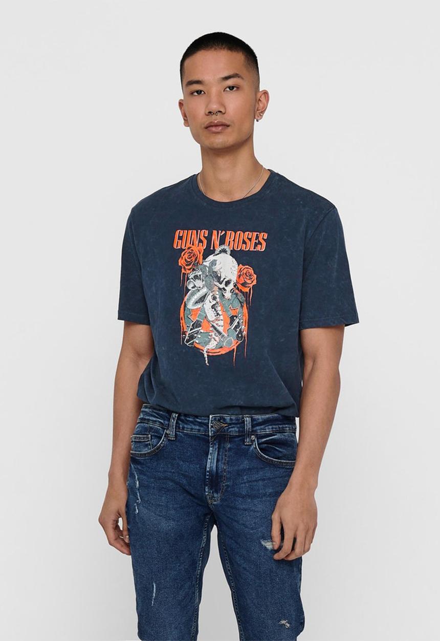 Only & Sons - Guns and roses life reg short sleeve nf -  blue