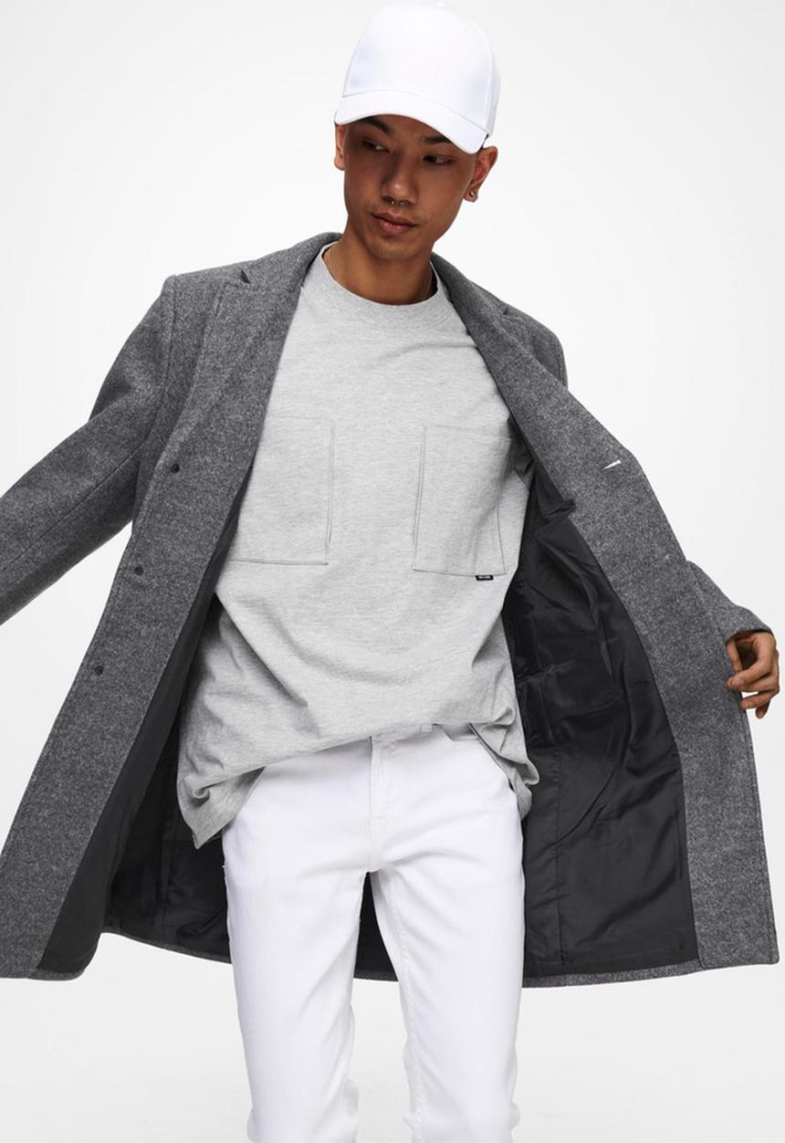 Only & Sons - Julian star coat otw - light grey
