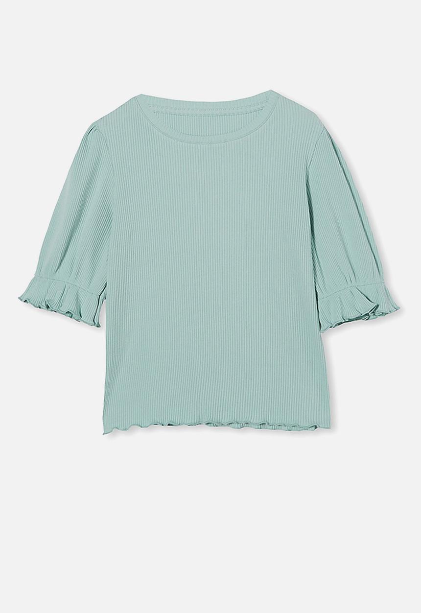Free by Cotton On - Veronica rib trumpet sleeve top - duck egg