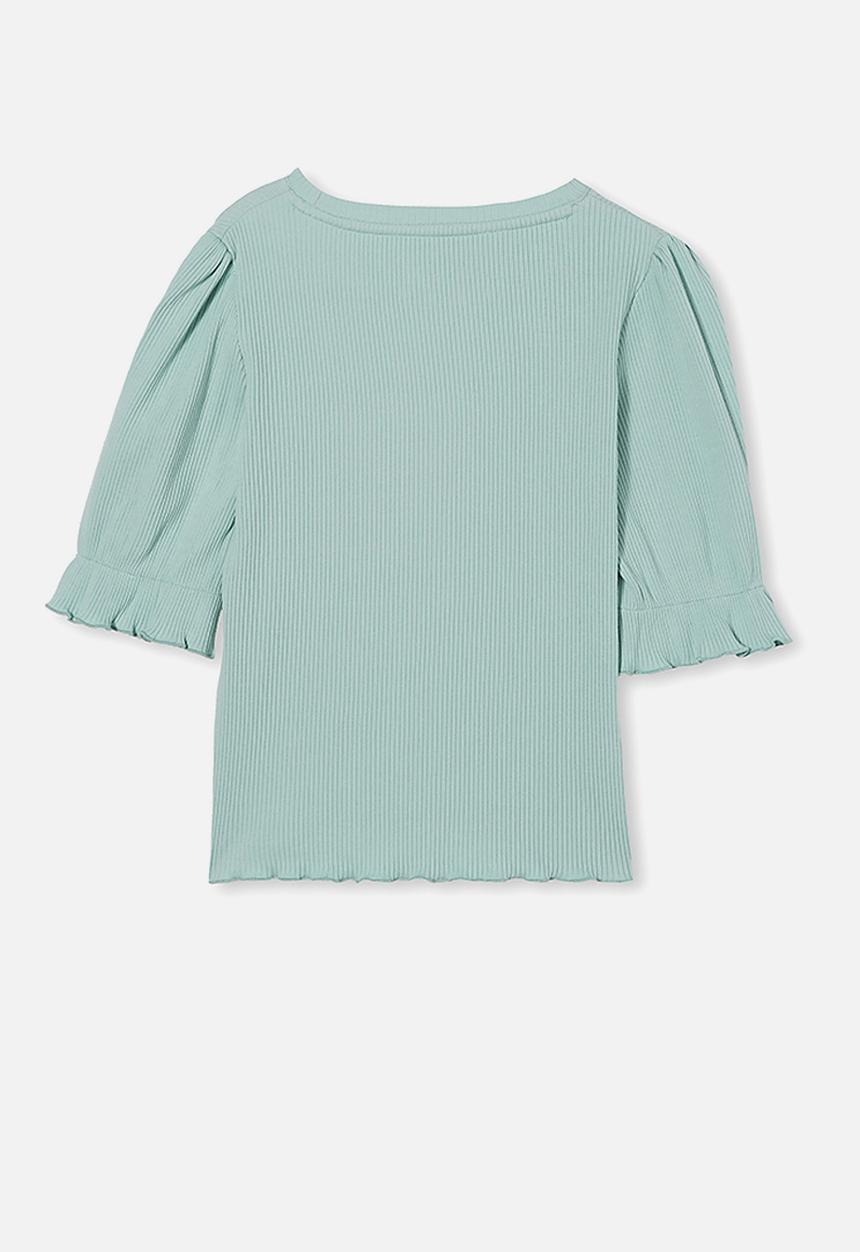 Free by Cotton On - Veronica rib trumpet sleeve top - duck egg