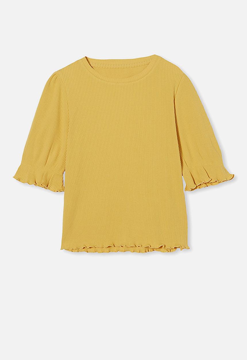 Free by Cotton On - Veronica rib trumpet sleeve top - honey gold