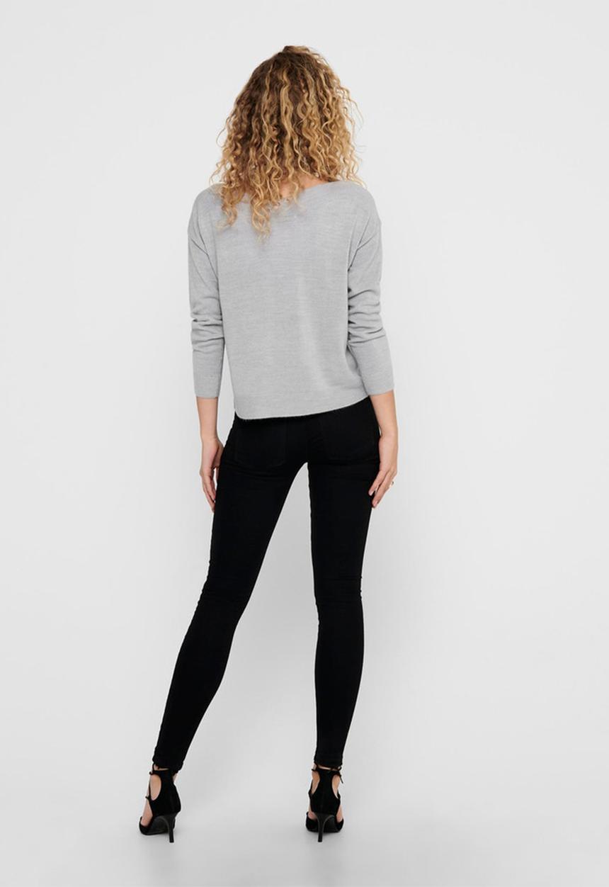 ONLY - Amalia long sleeve boatneck pullover knit - grey
