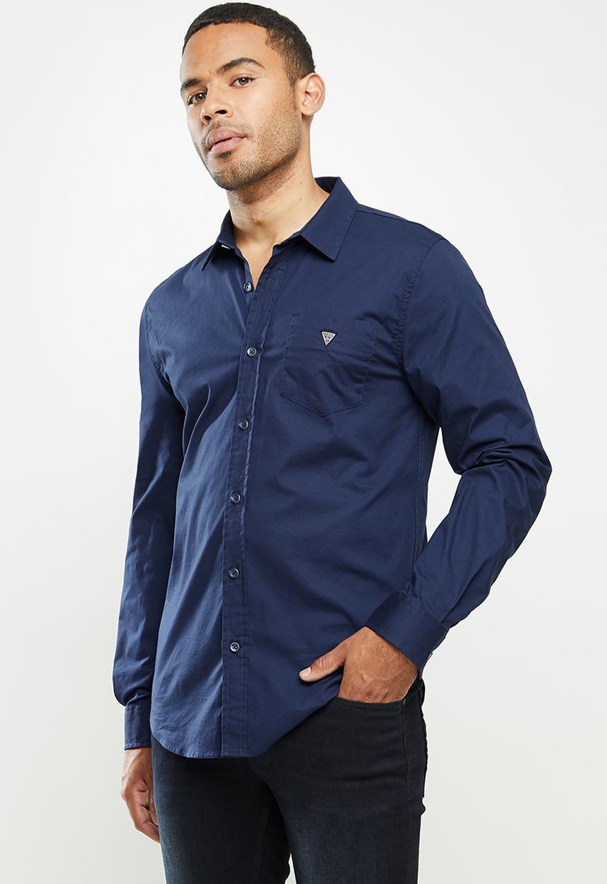 GUESS - Long sleeve guess poplin shirt - navy