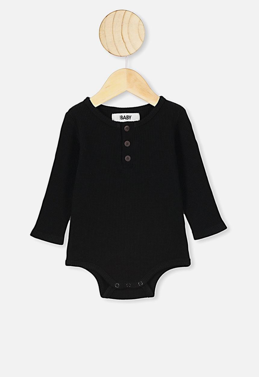 Cotton On - The long sleeve waffle bubbysuit - black