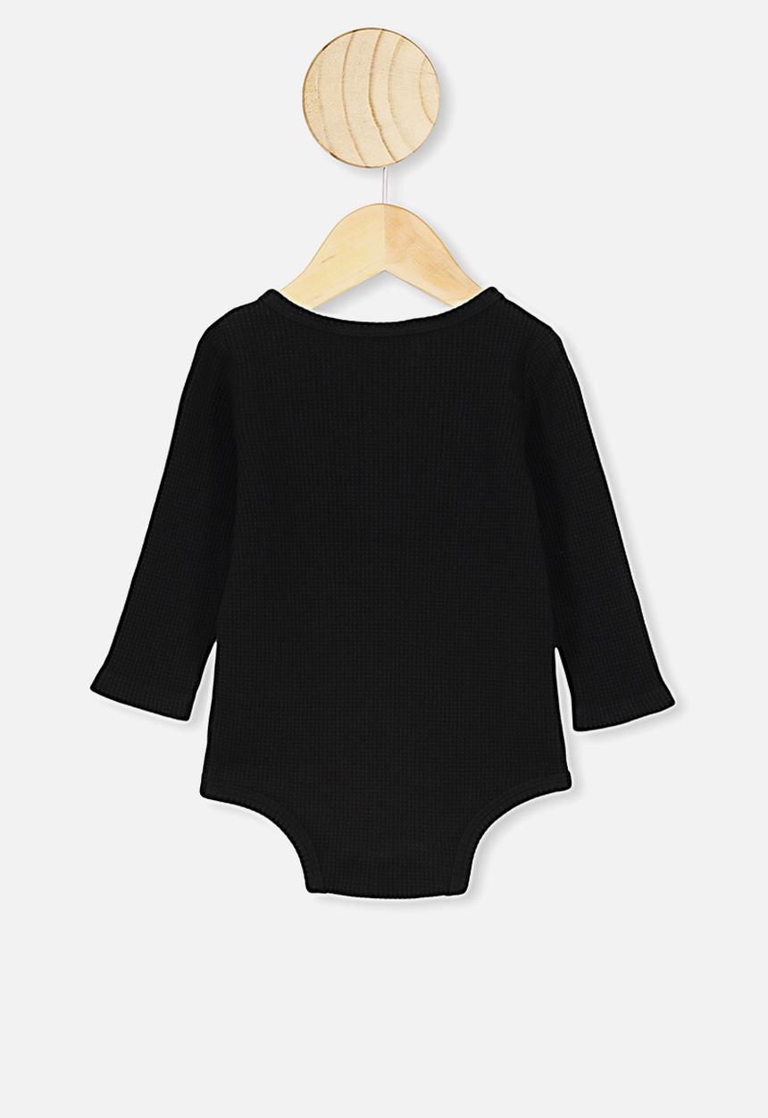 Cotton On - The long sleeve waffle bubbysuit - black