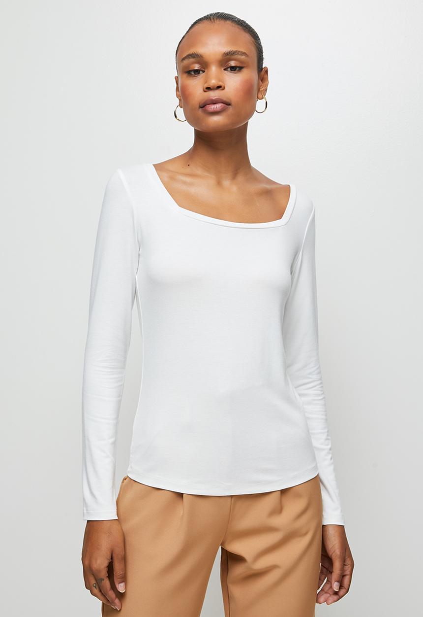 edit - Long sleeve basic square neck tee - milk