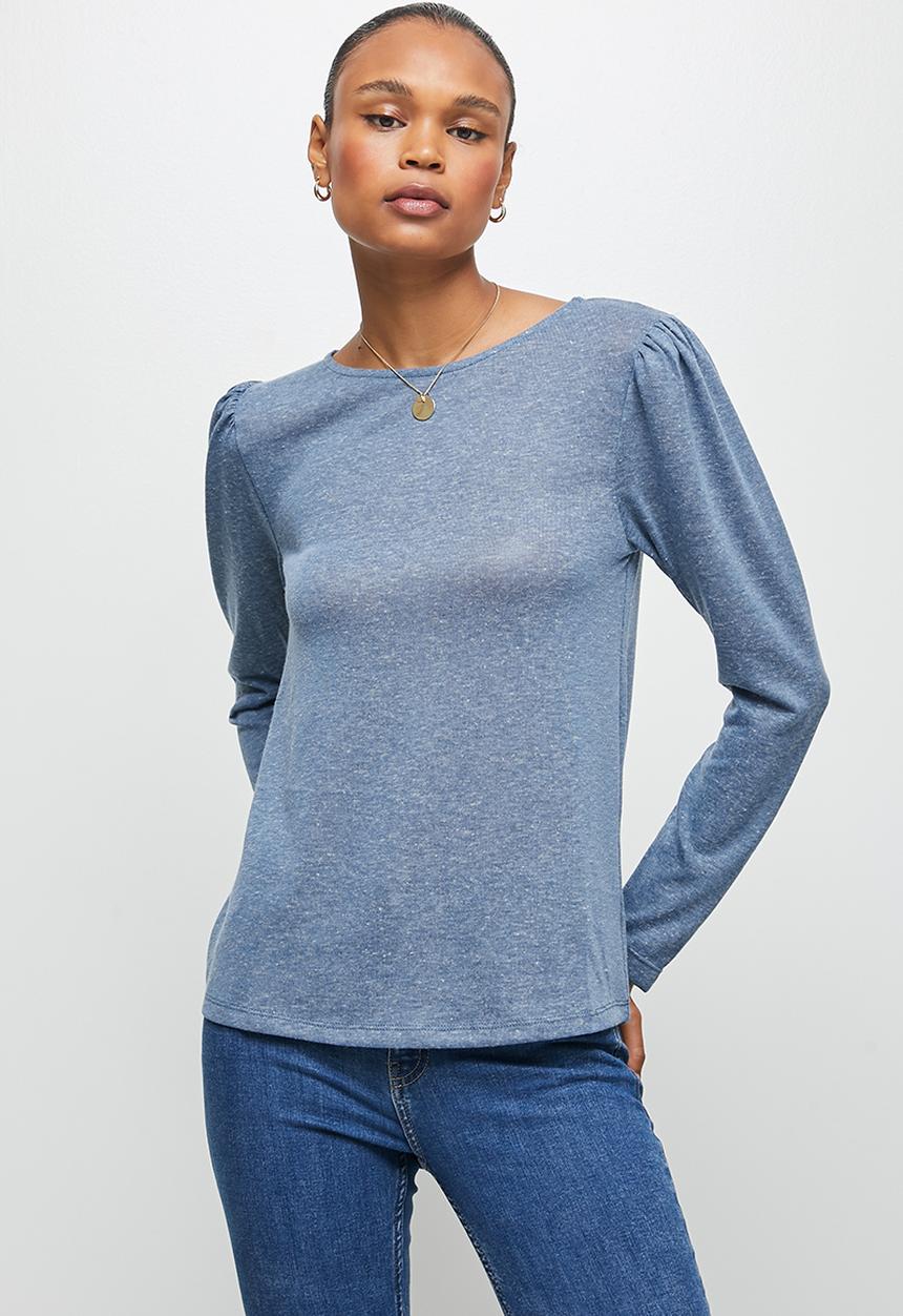 edit - Round neck mutton slv  tee - light blue