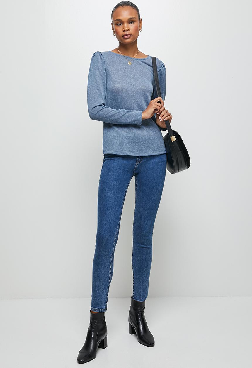 edit - Round neck mutton slv  tee - light blue