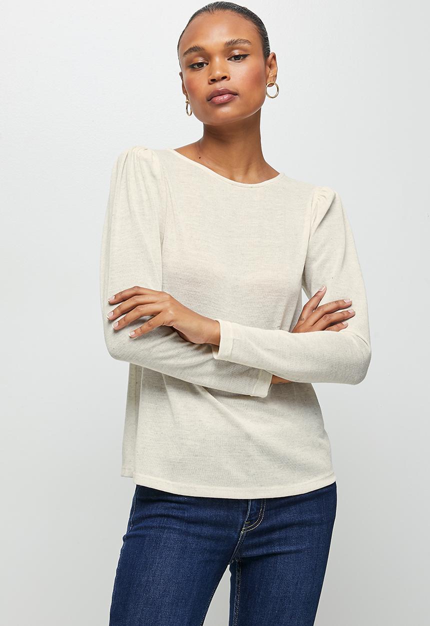 edit - Round neck mutton sleeve tee - oatmeal