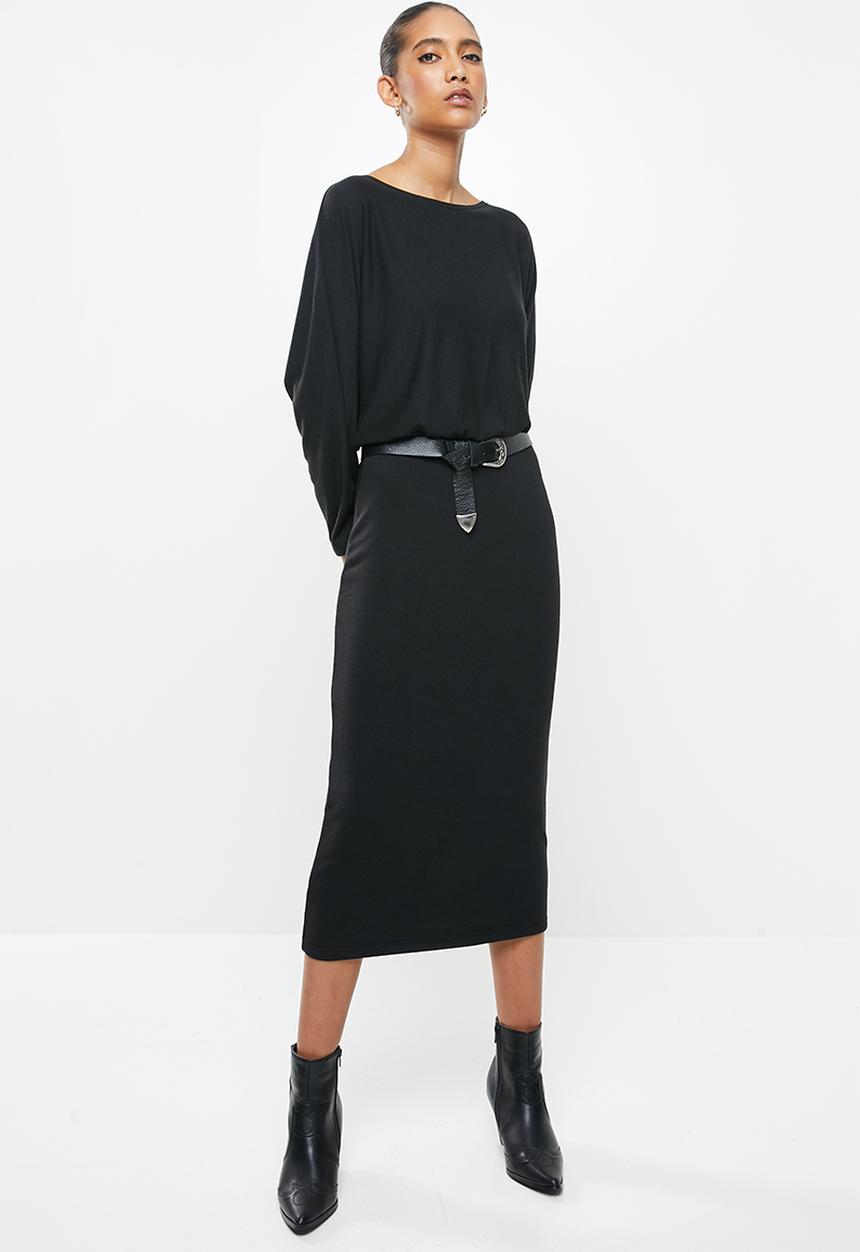 VELVET - Dolman sleeve column midi dress - black
