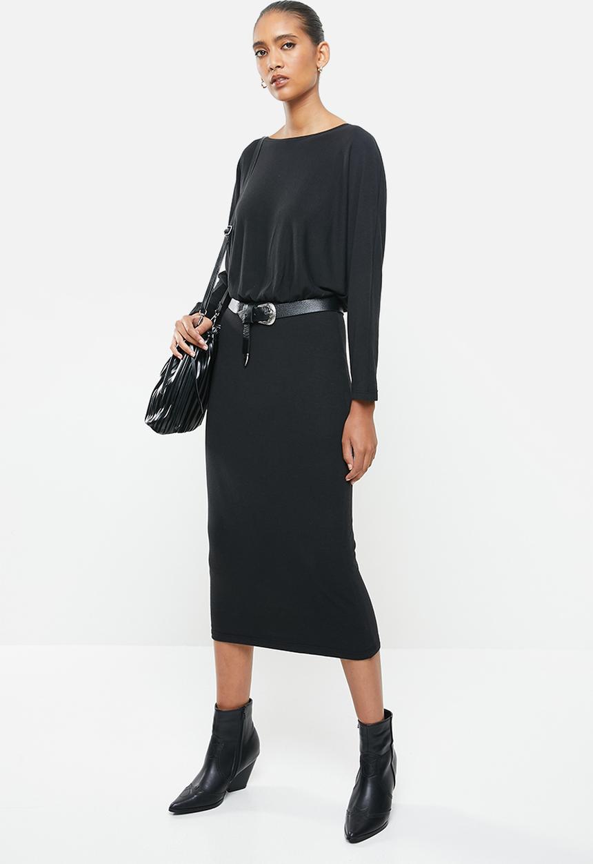 VELVET - Dolman sleeve column midi dress - black