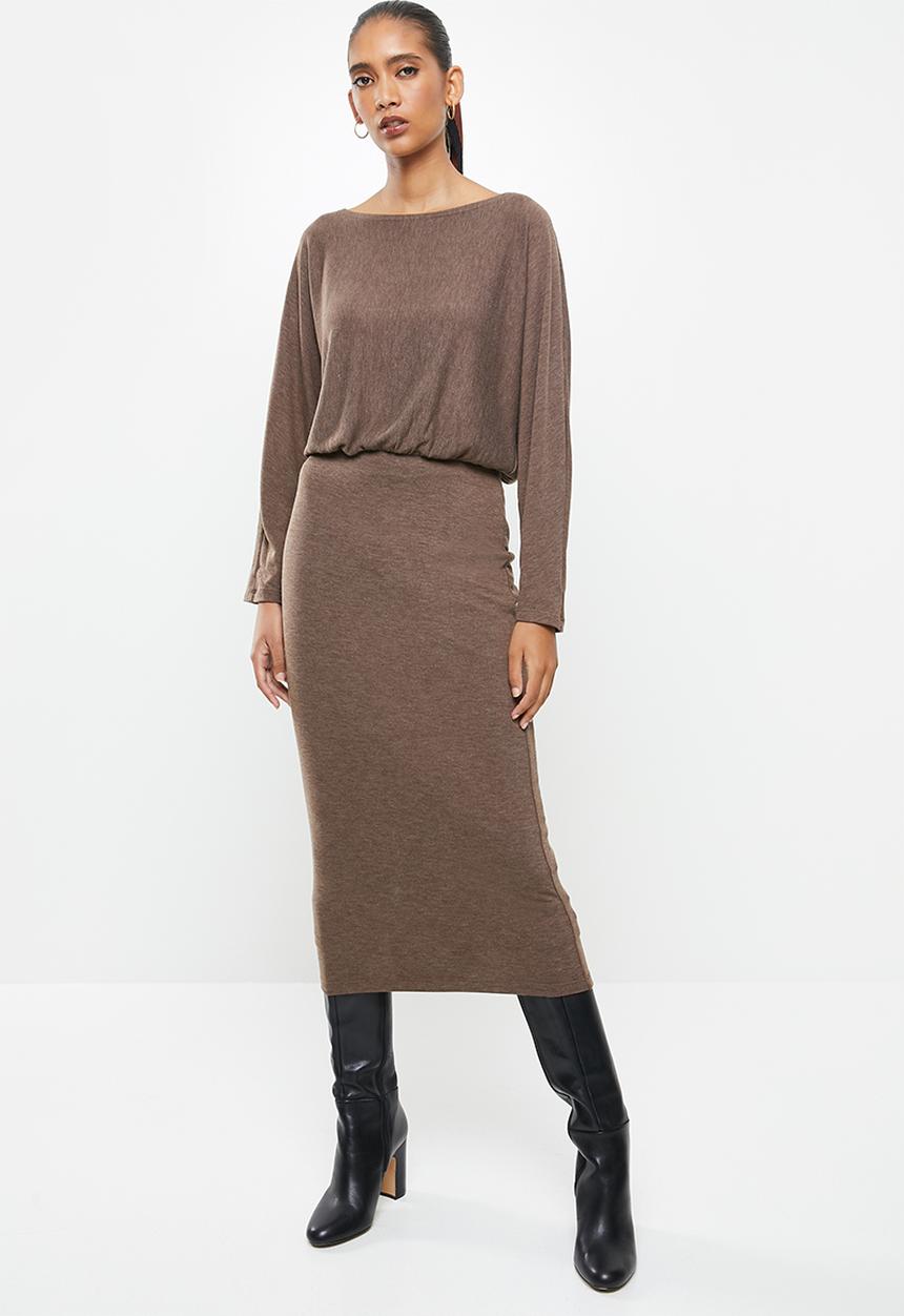 VELVET - Dolman sleeve column midi dress - taupe 
