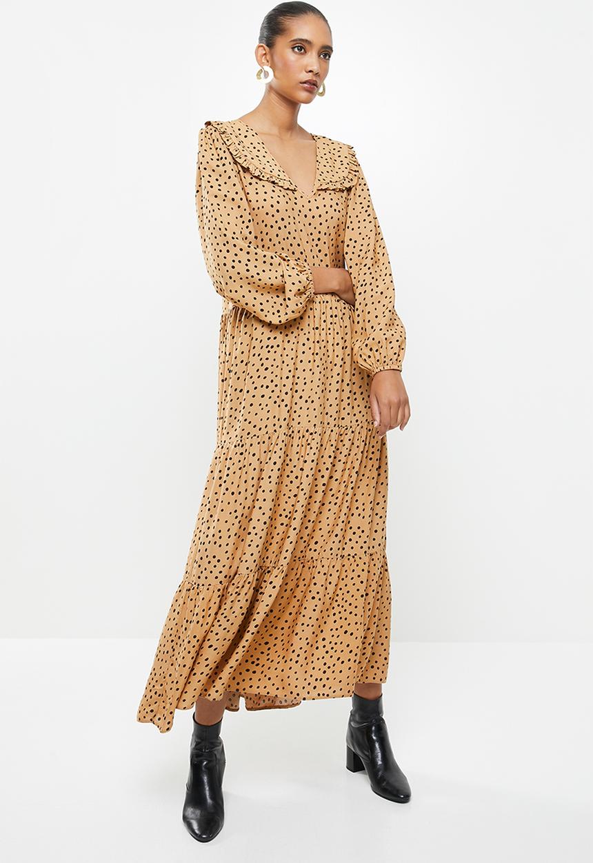 VELVET - Peterpan collar tiered midi dress - black & neutral