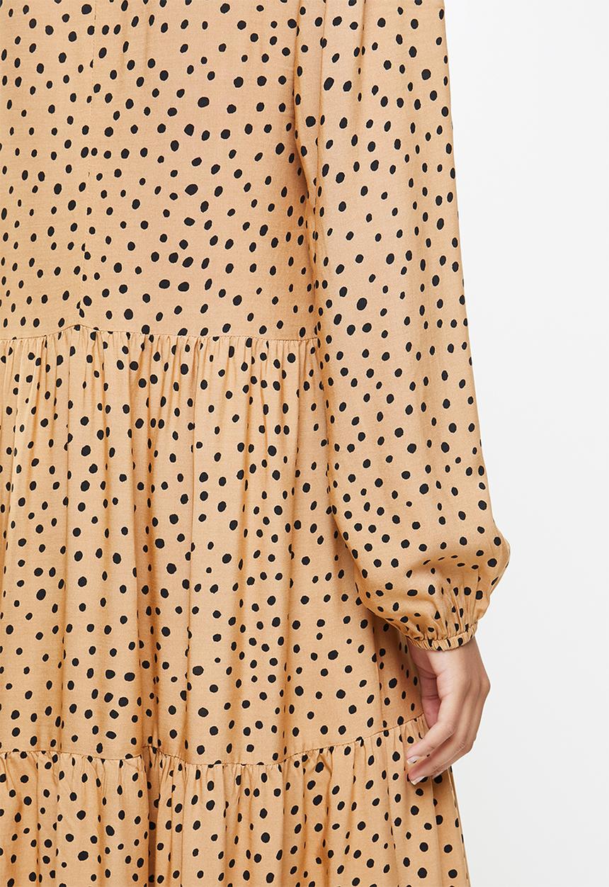 VELVET - Peterpan collar tiered midi dress - black & neutral