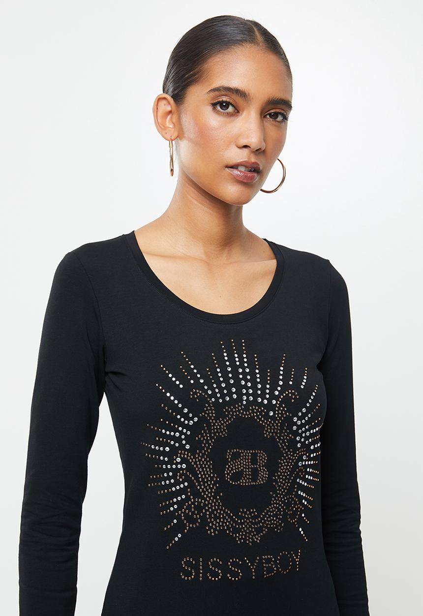 SISSY BOY - Eva: dramatic bling logo top with long sleeves - black