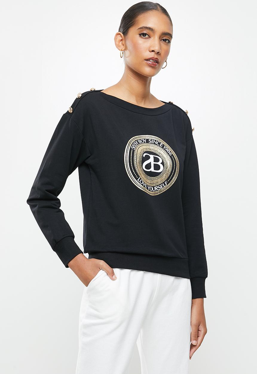 SISSY BOY - Maneli: logo crest sweater with button detail - black