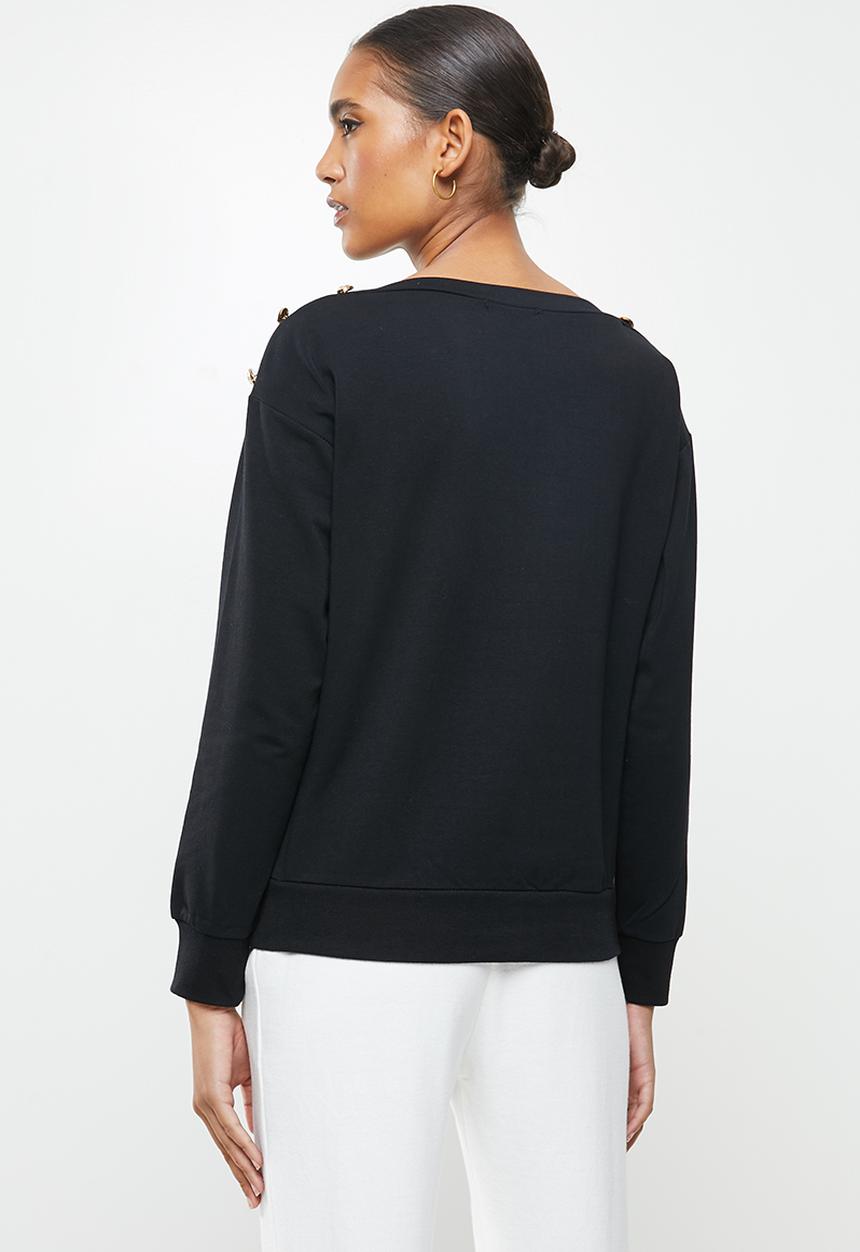 SISSY BOY - Maneli: logo crest sweater with button detail - black