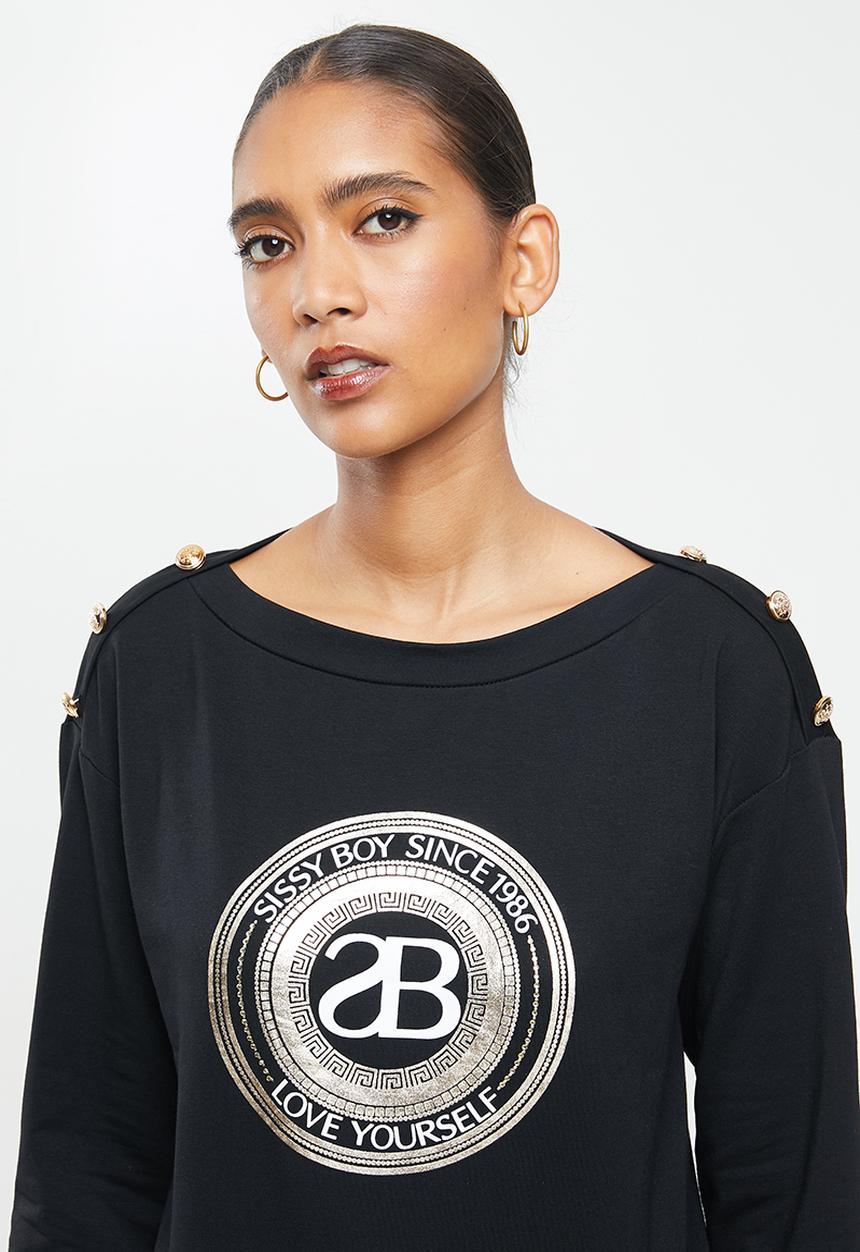 SISSY BOY - Maneli: logo crest sweater with button detail - black