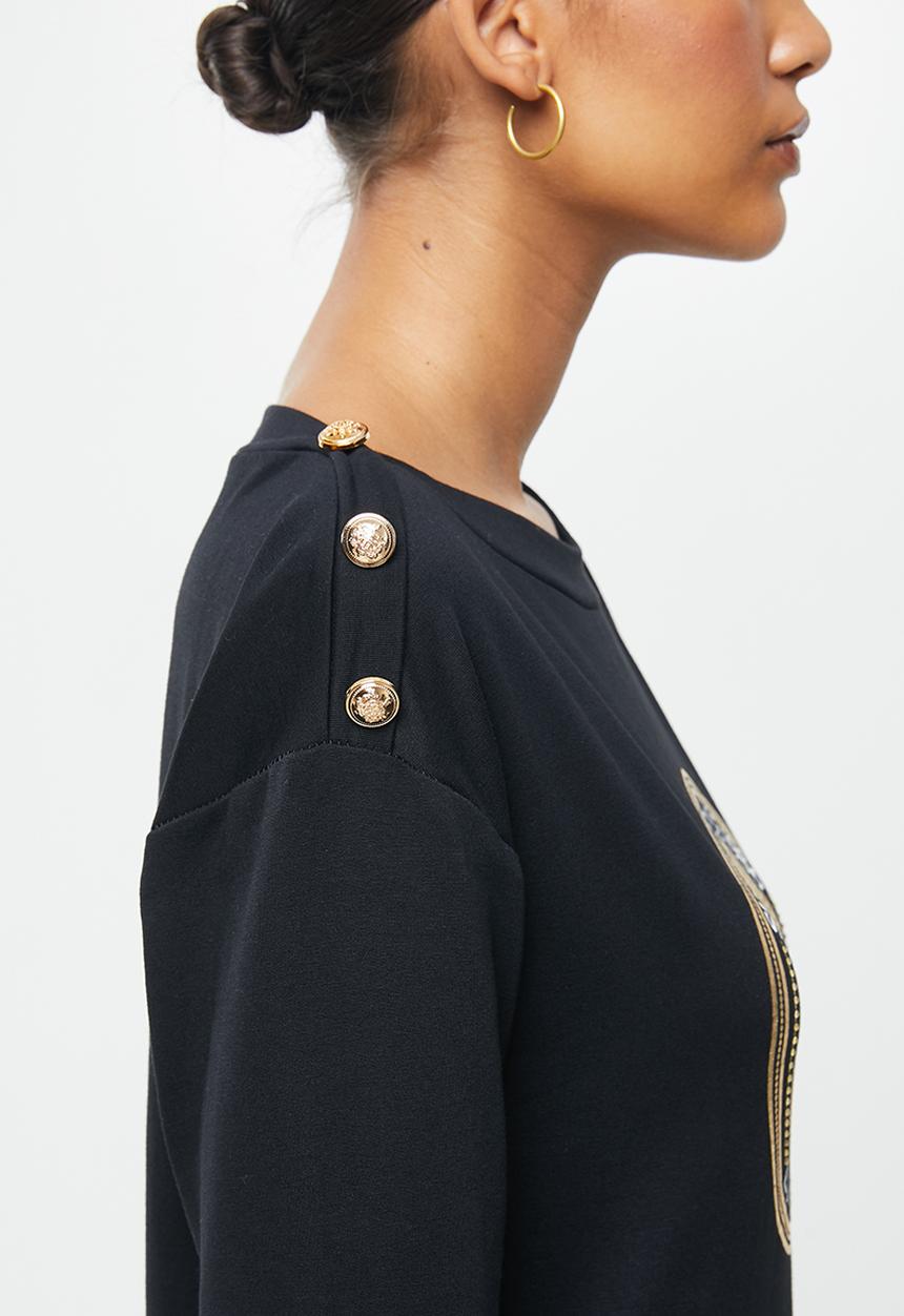 SISSY BOY - Maneli: logo crest sweater with button detail - black