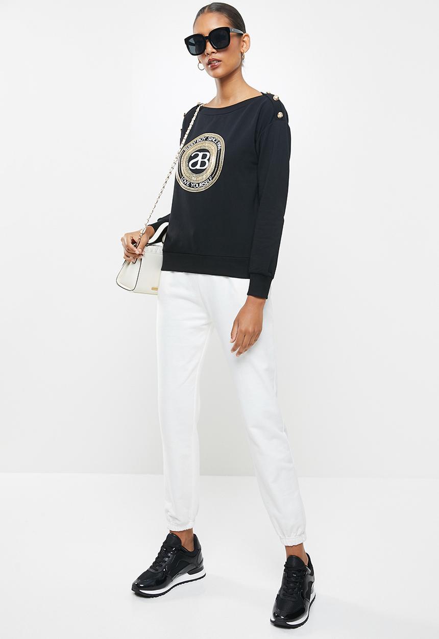 SISSY BOY - Maneli: logo crest sweater with button detail - black