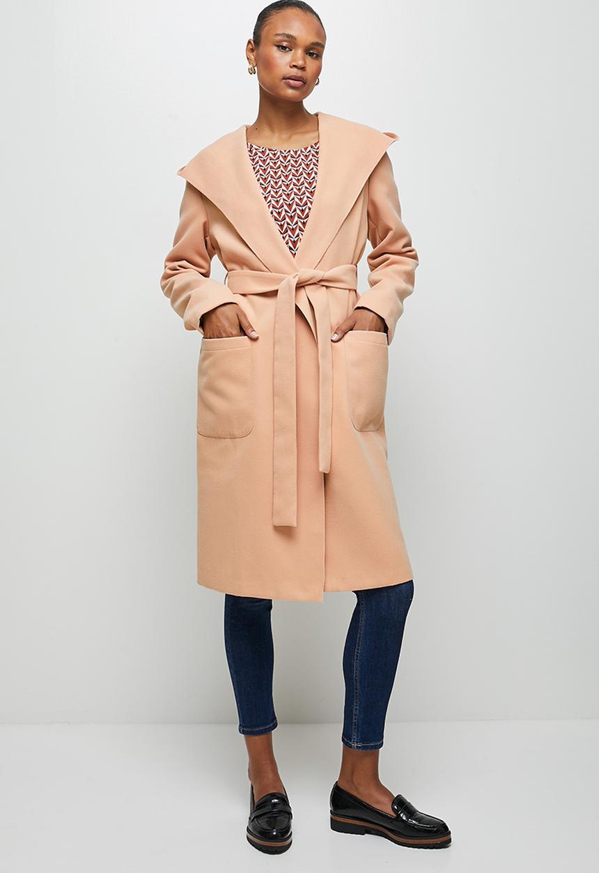 edit - Hooded belted coat - dusty pink