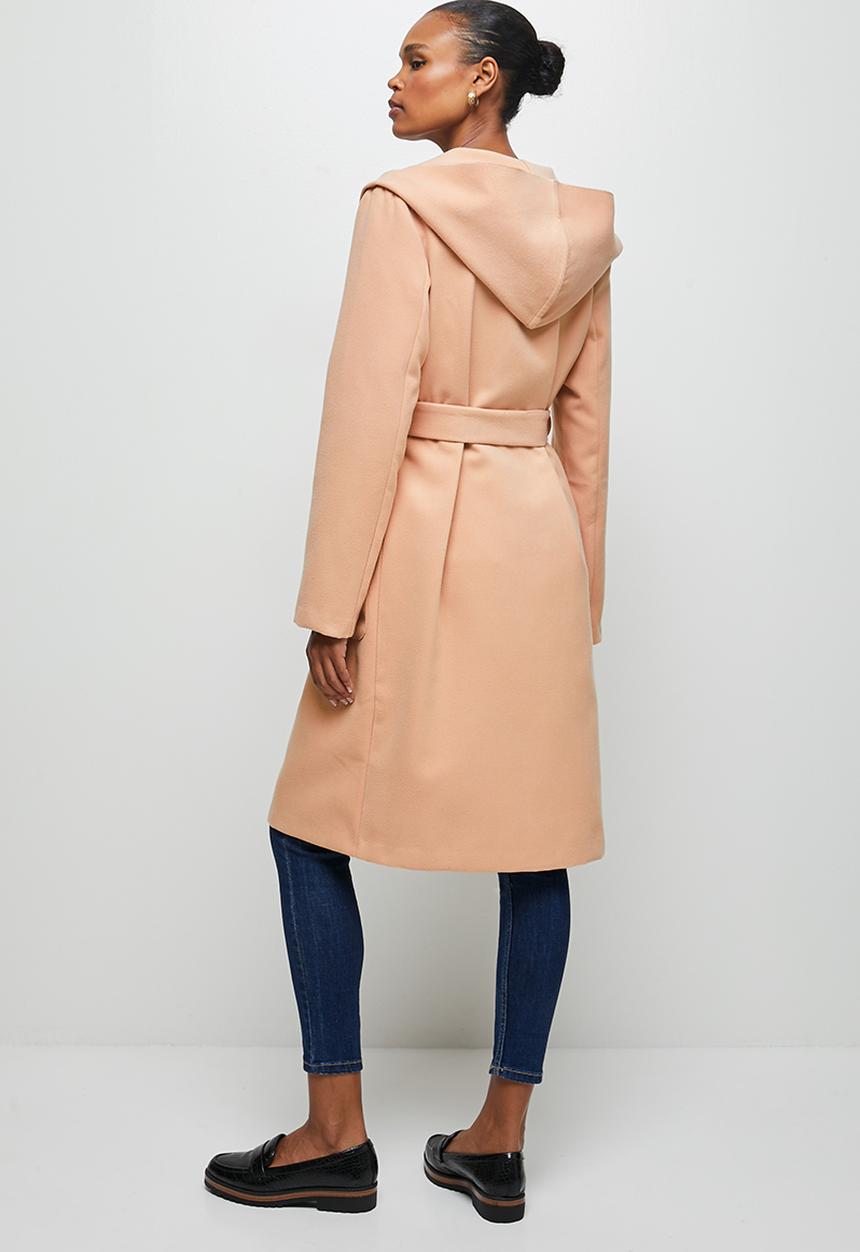 edit - Hooded belted coat - dusty pink