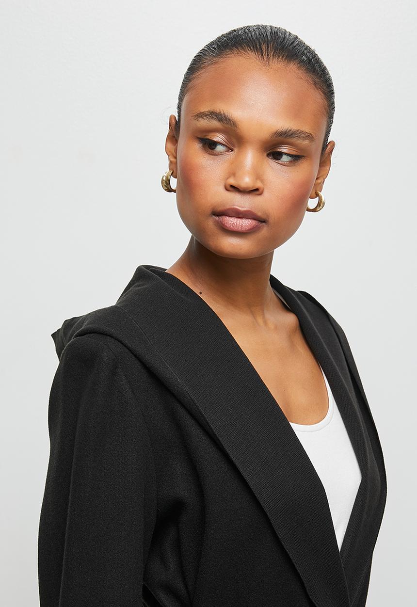 edit - Hooded belted coat - black
