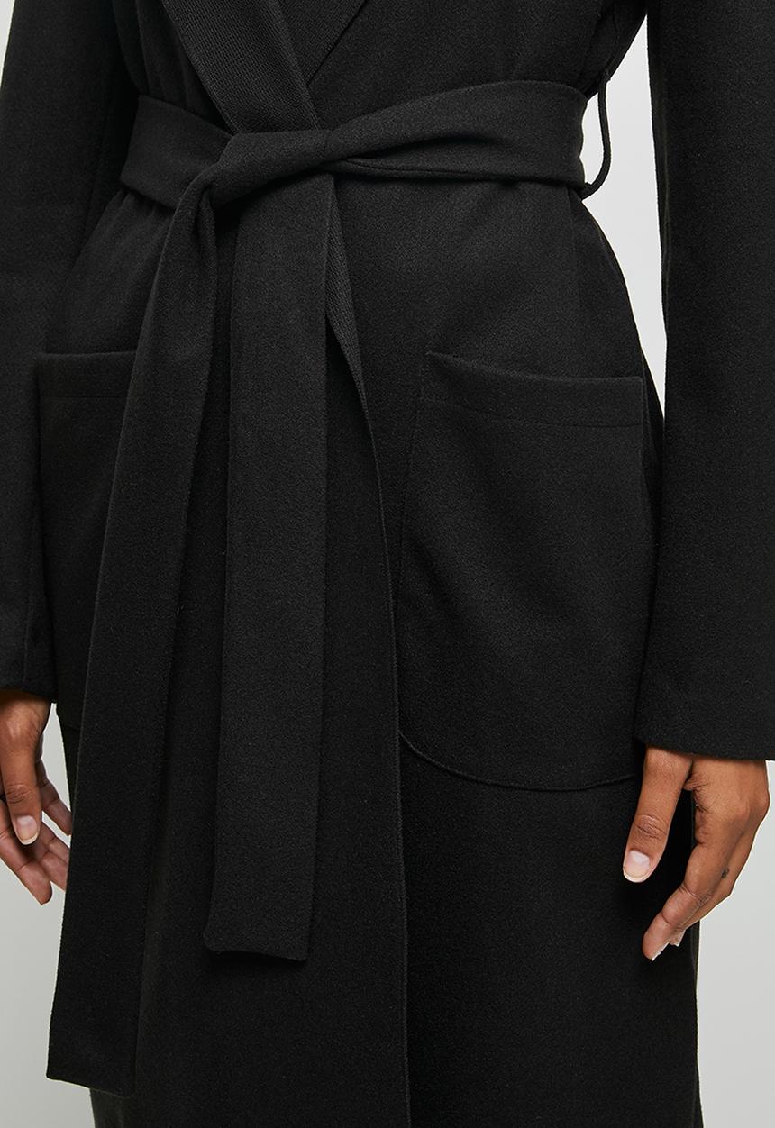 edit - Hooded belted coat - black