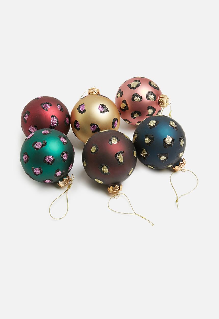 H&S - Bright leopard Christmas ball set of 6 - multi