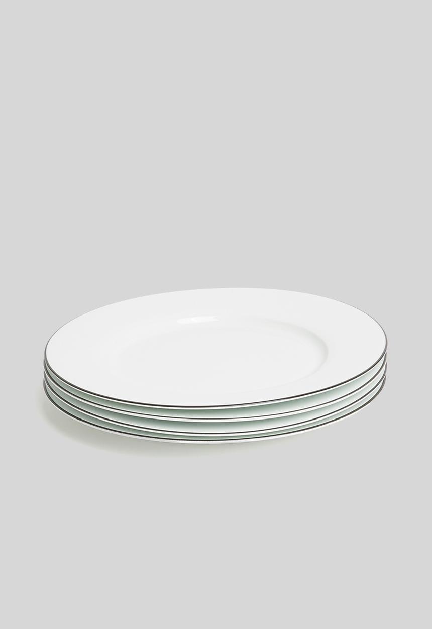 Jenna Clifford - Porcelain dinner plate black band set of 4 - white 