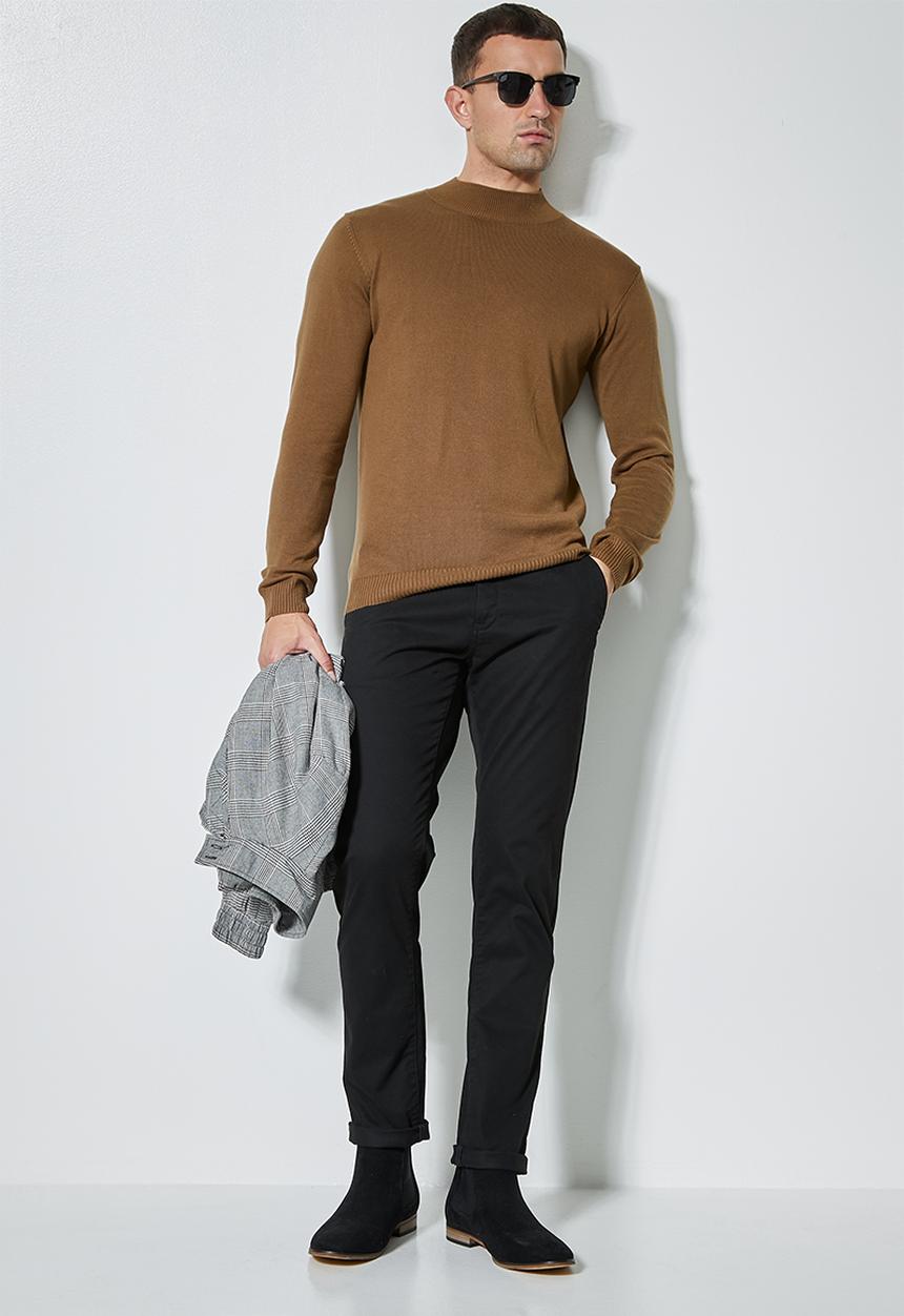 Superbalist - Slim fit high neck knit jersey - brown