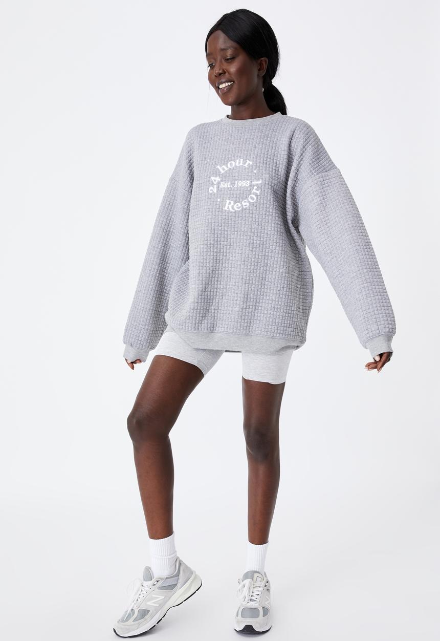 Factorie - Waffle oversized graphic crew - grey marle