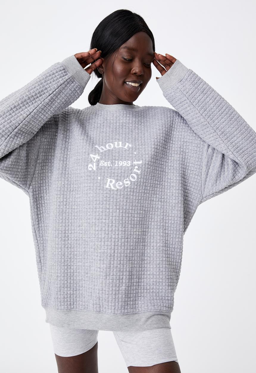 Factorie - Waffle oversized graphic crew - grey marle
