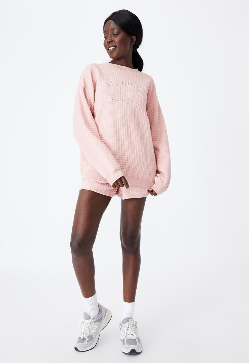 Factorie - Waffle oversized graphic crew - silver pink
