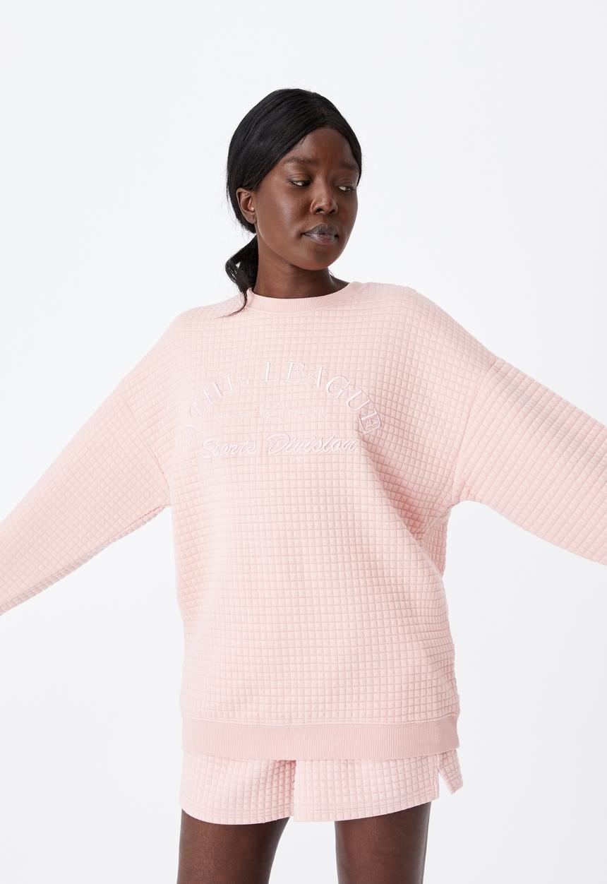 Factorie - Waffle oversized graphic crew - silver pink