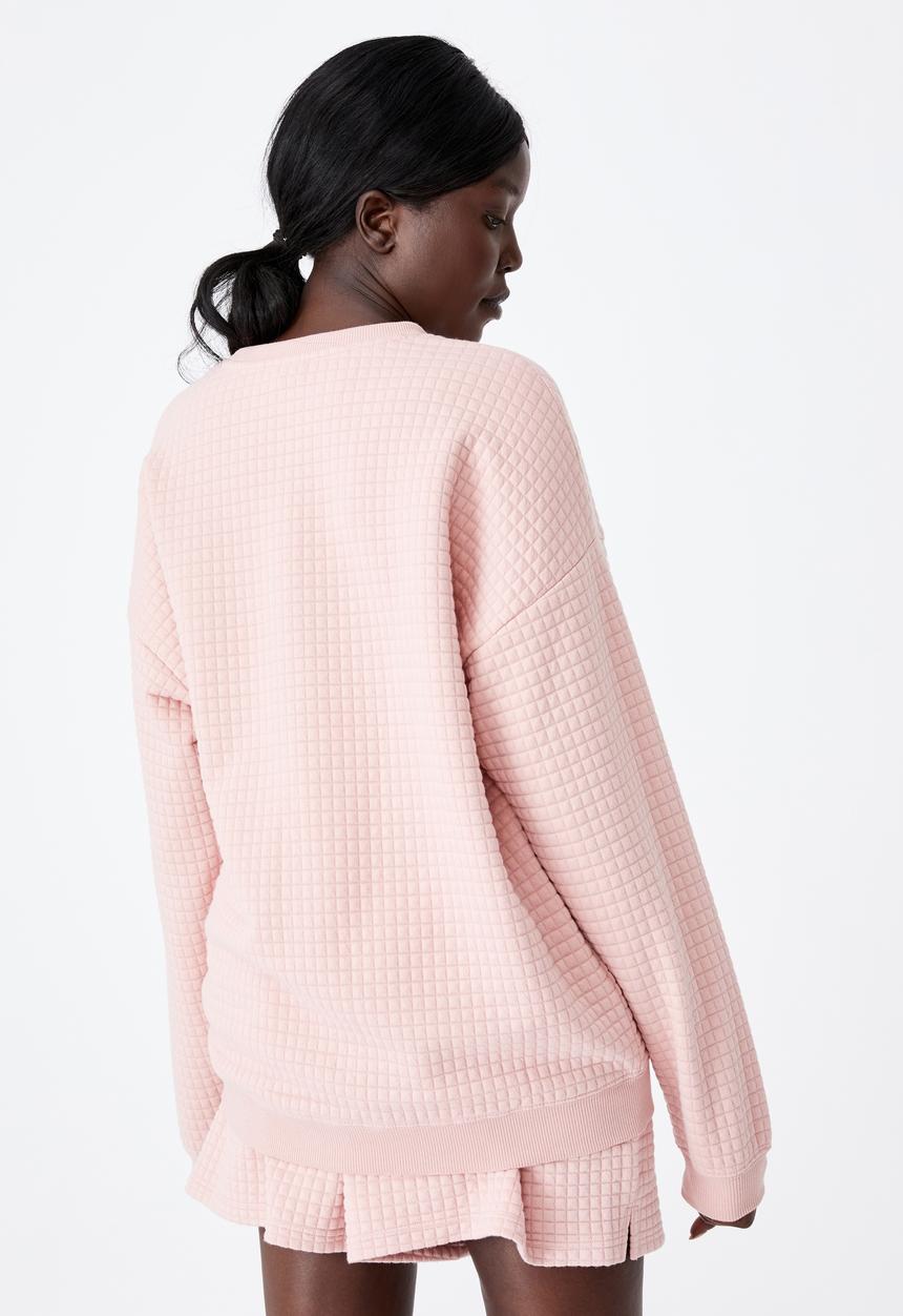 Factorie - Waffle oversized graphic crew - silver pink