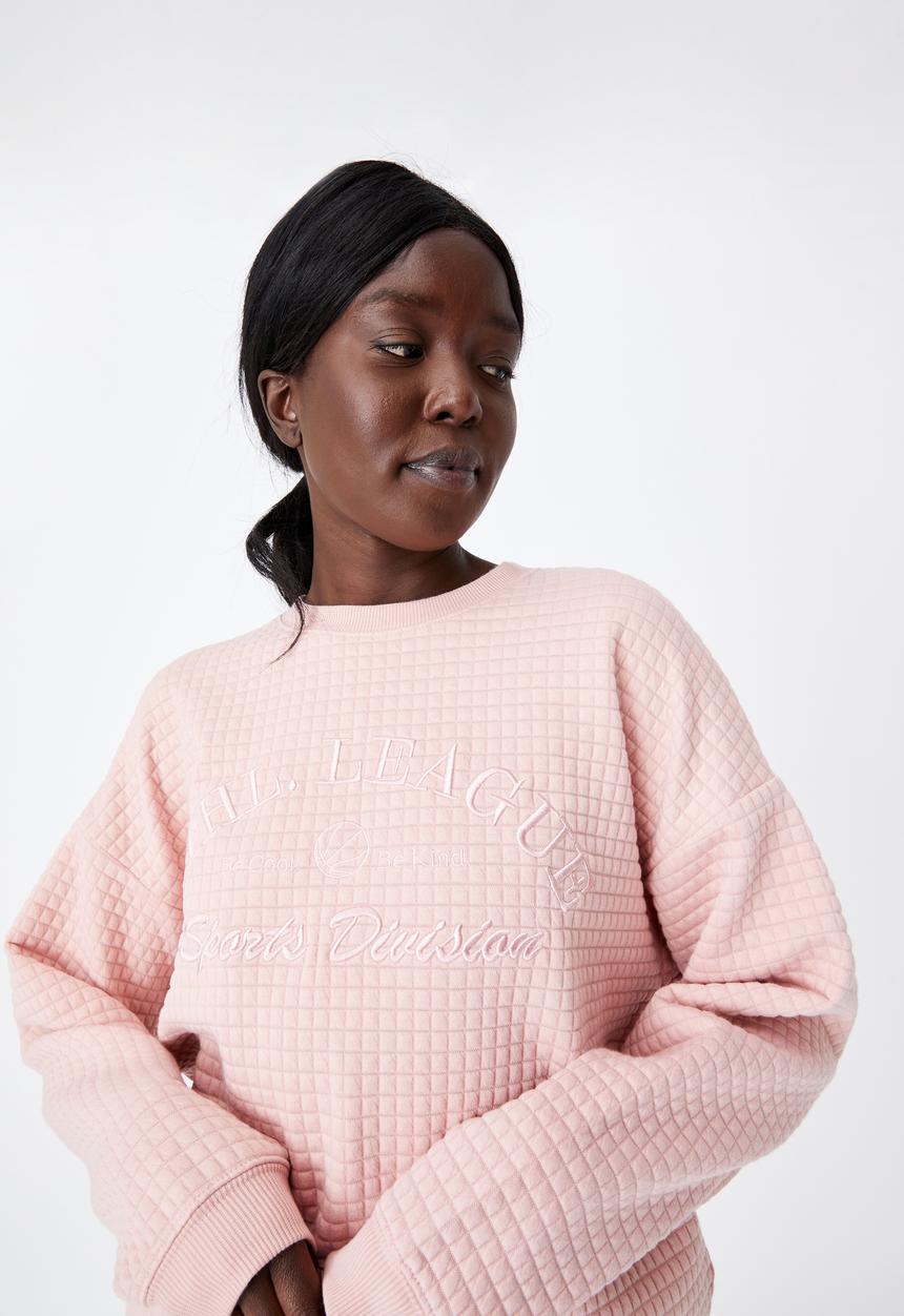 Factorie - Waffle oversized graphic crew - silver pink
