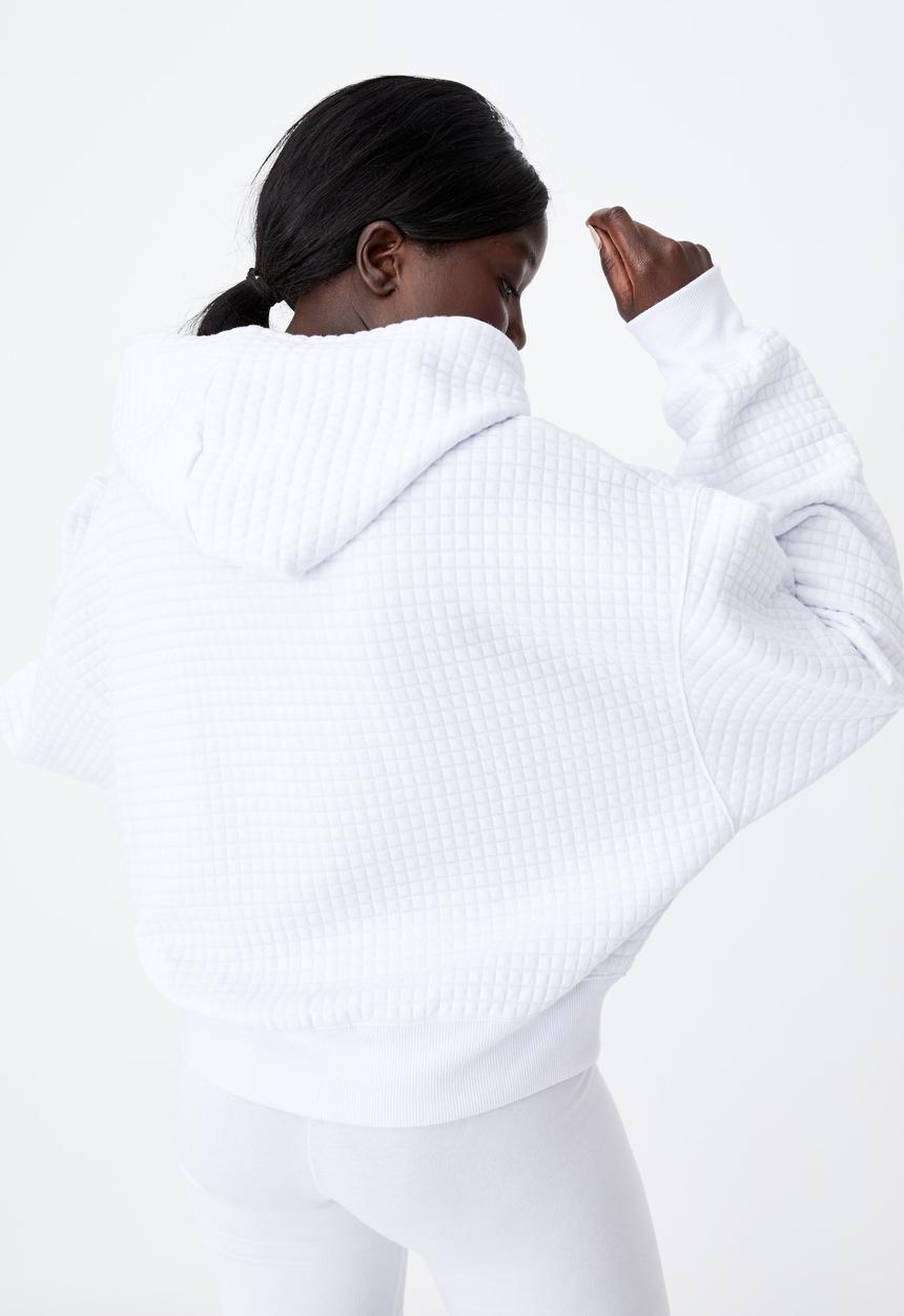 Factorie - Waffle slouchy cropped hoodie - white