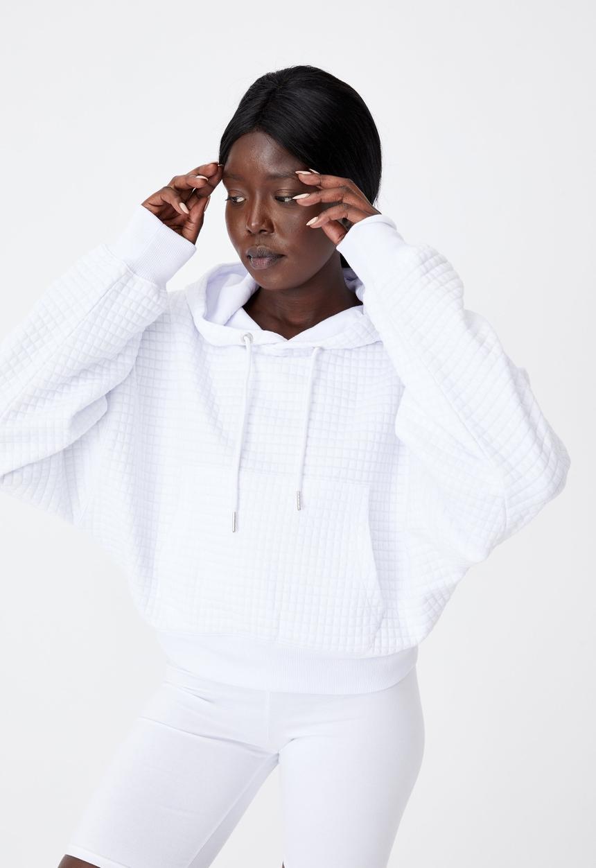 Factorie - Waffle slouchy cropped hoodie - white