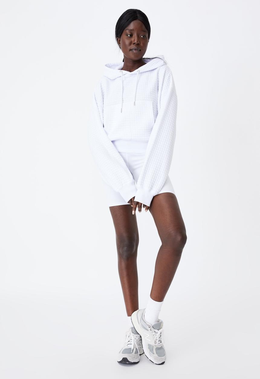 Factorie - Waffle slouchy cropped hoodie - white
