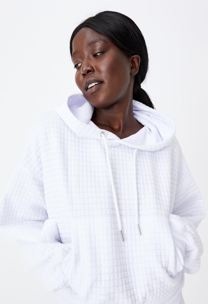 Factorie - Waffle slouchy cropped hoodie - white