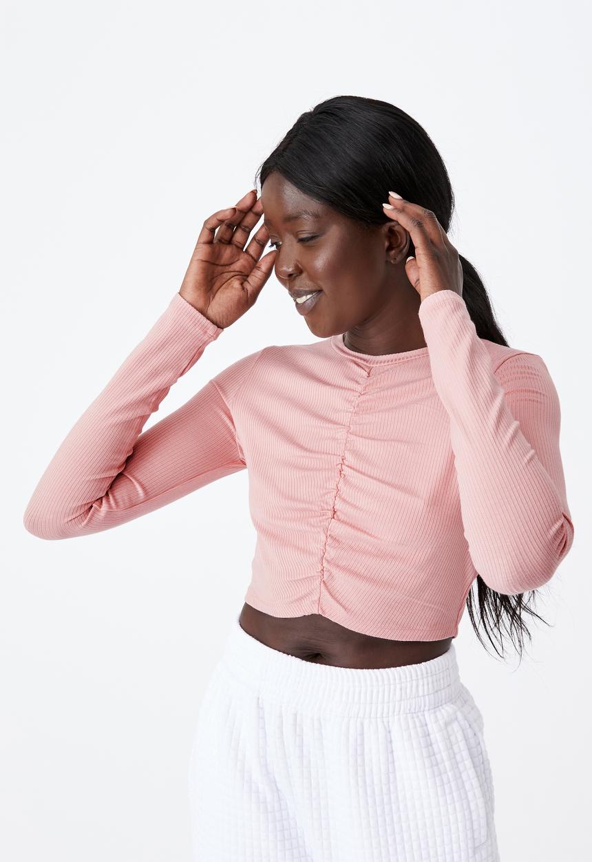Factorie - Long sleeve cinch front top - pink