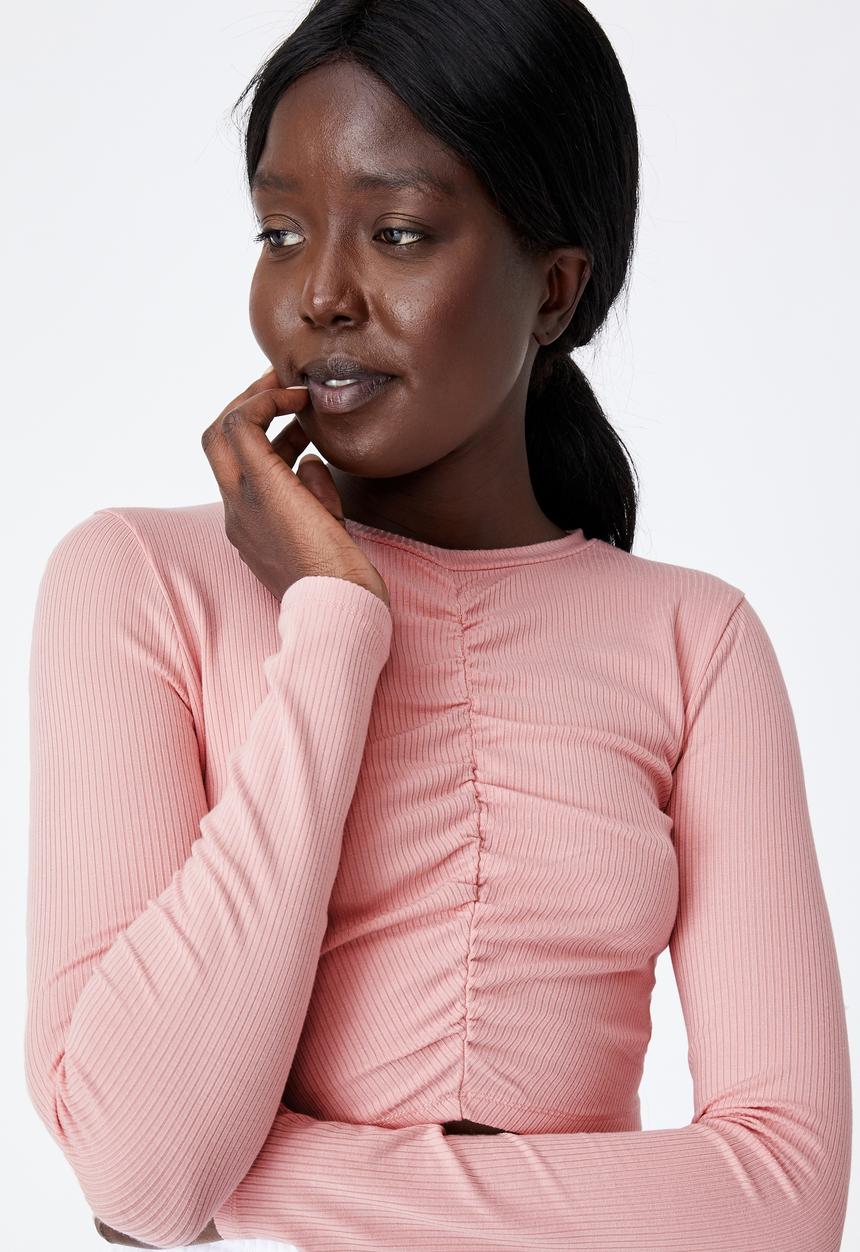 Factorie - Long sleeve cinch front top - pink